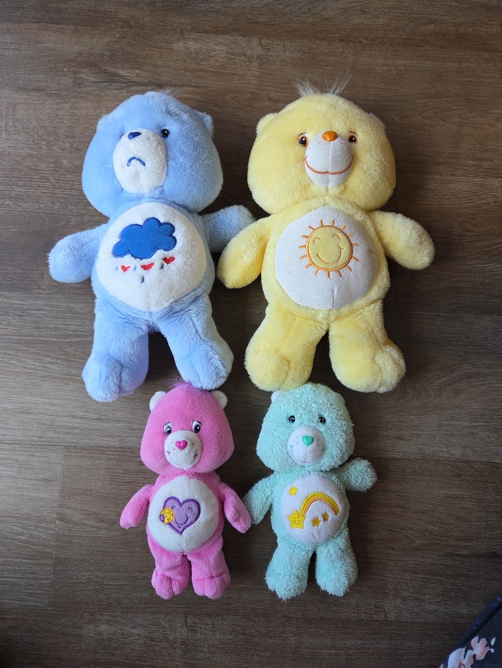 Lot of 4 Vintage Y2K Care bear Plush Stuffed Animals, Funshine, Wish, Take Care